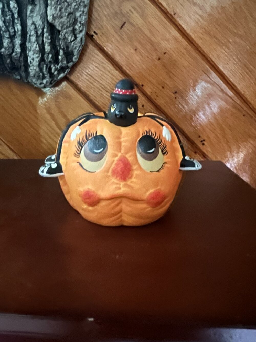Vintage Halloween Anthromorphic Jack O Lantern Pumpkin Spider Figurine 1980s
